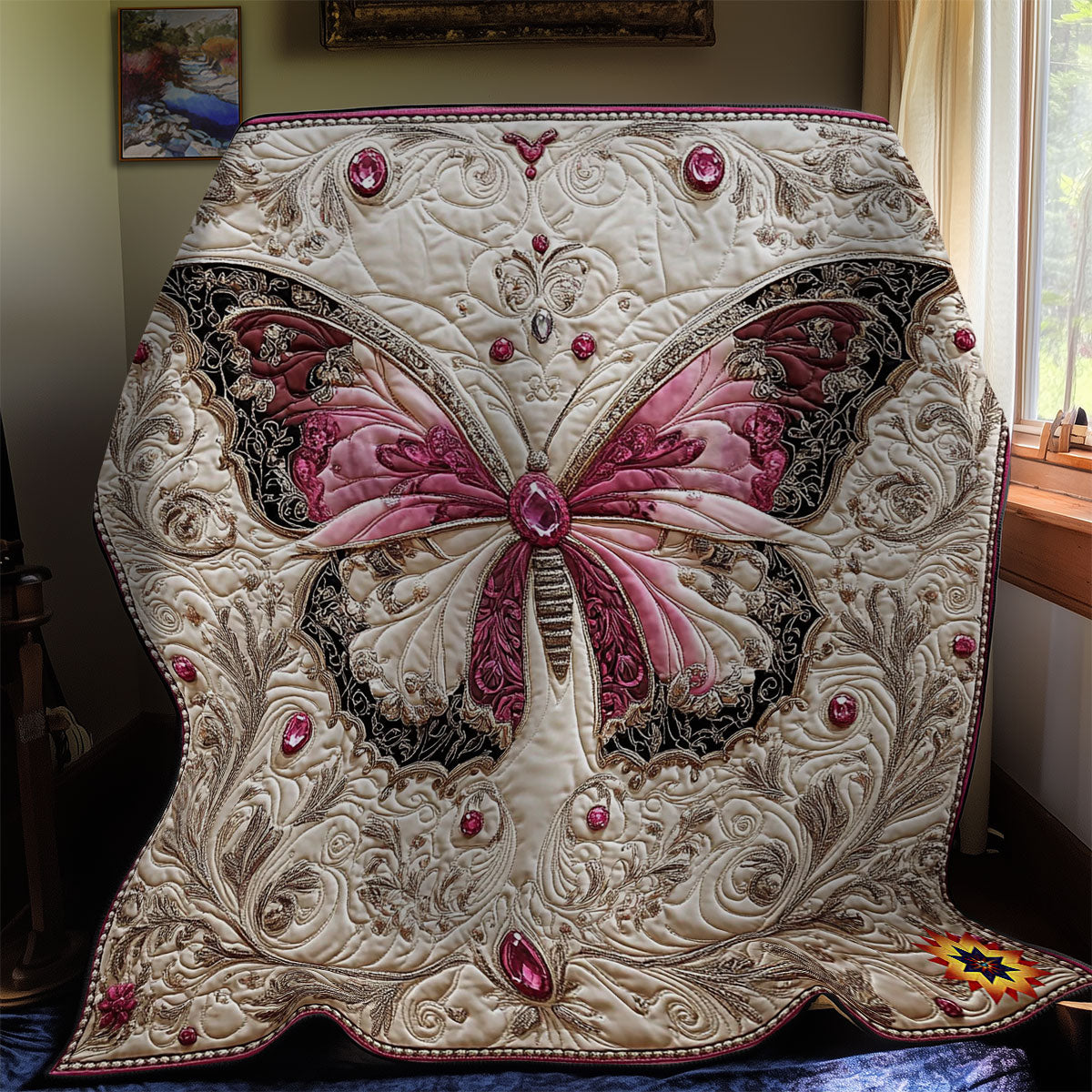 Black Pink Butterfly WY0912001CL Quilt Blanket