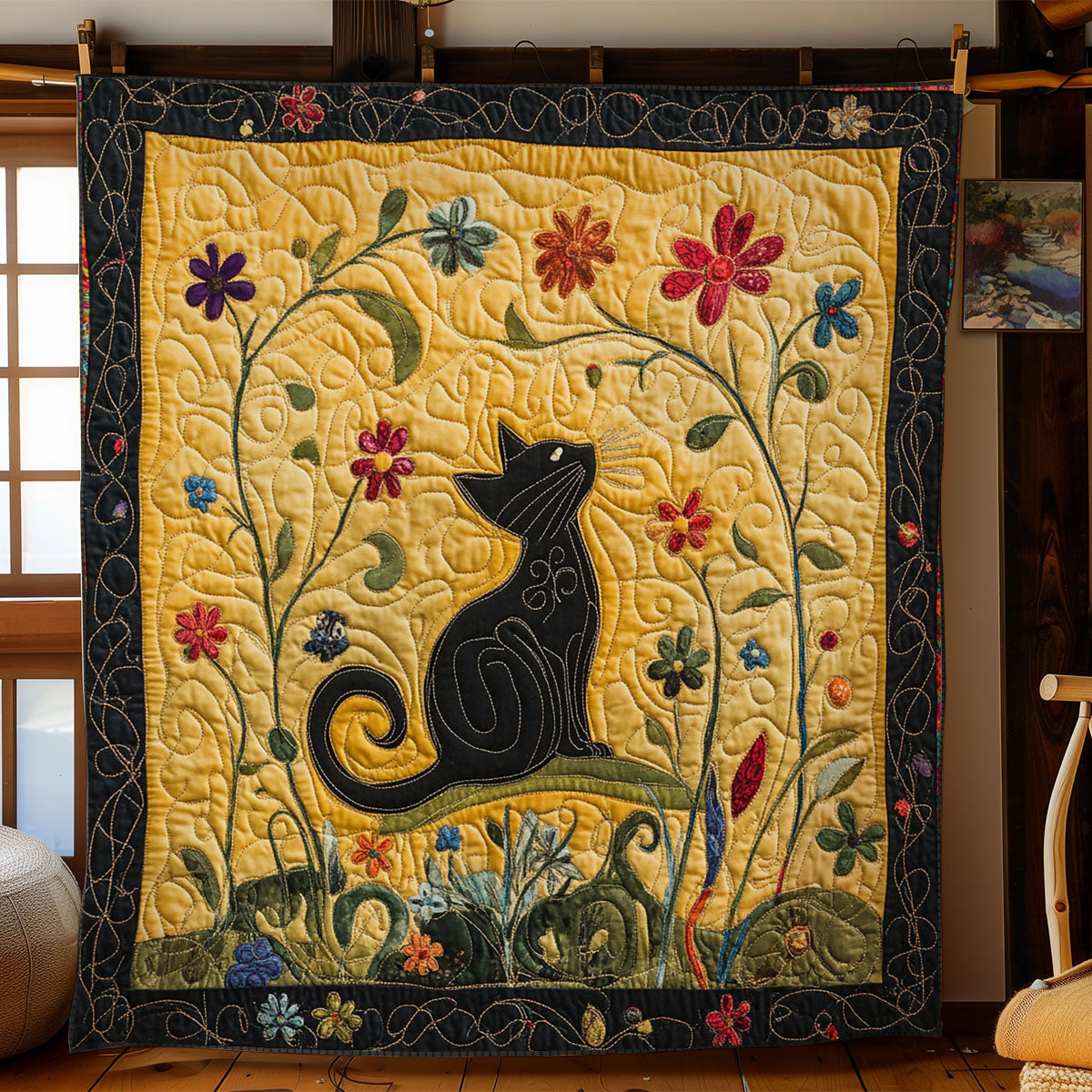 Mystic Cat In Garden WY1502070CL Quilt Blanket