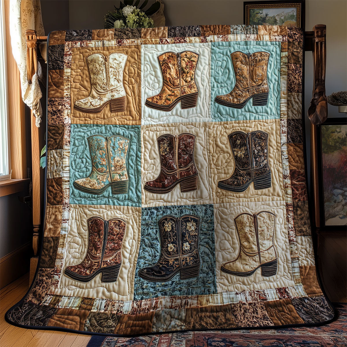 Vintage Cowboy Boots WY1502048CL Quilt Blanket