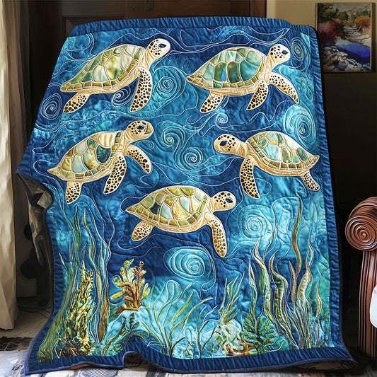 Turtle Family In Ocean WY0202077CL Quilt Blanket