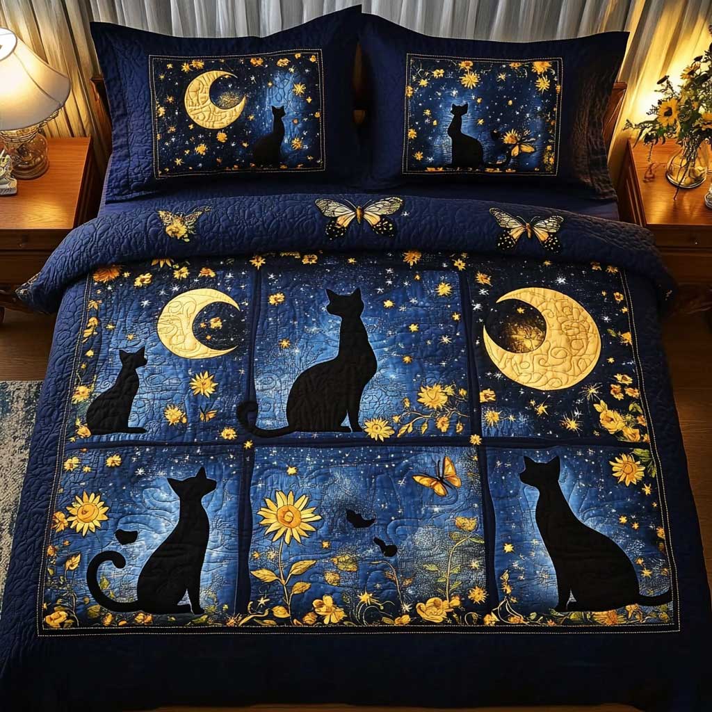 Midnight Cat WN1302002CL Quilted Bedding Set