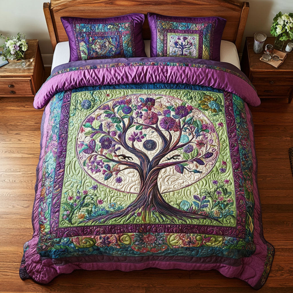 Emerald Tree of Life WX0703021CL Quilted Bedding Set