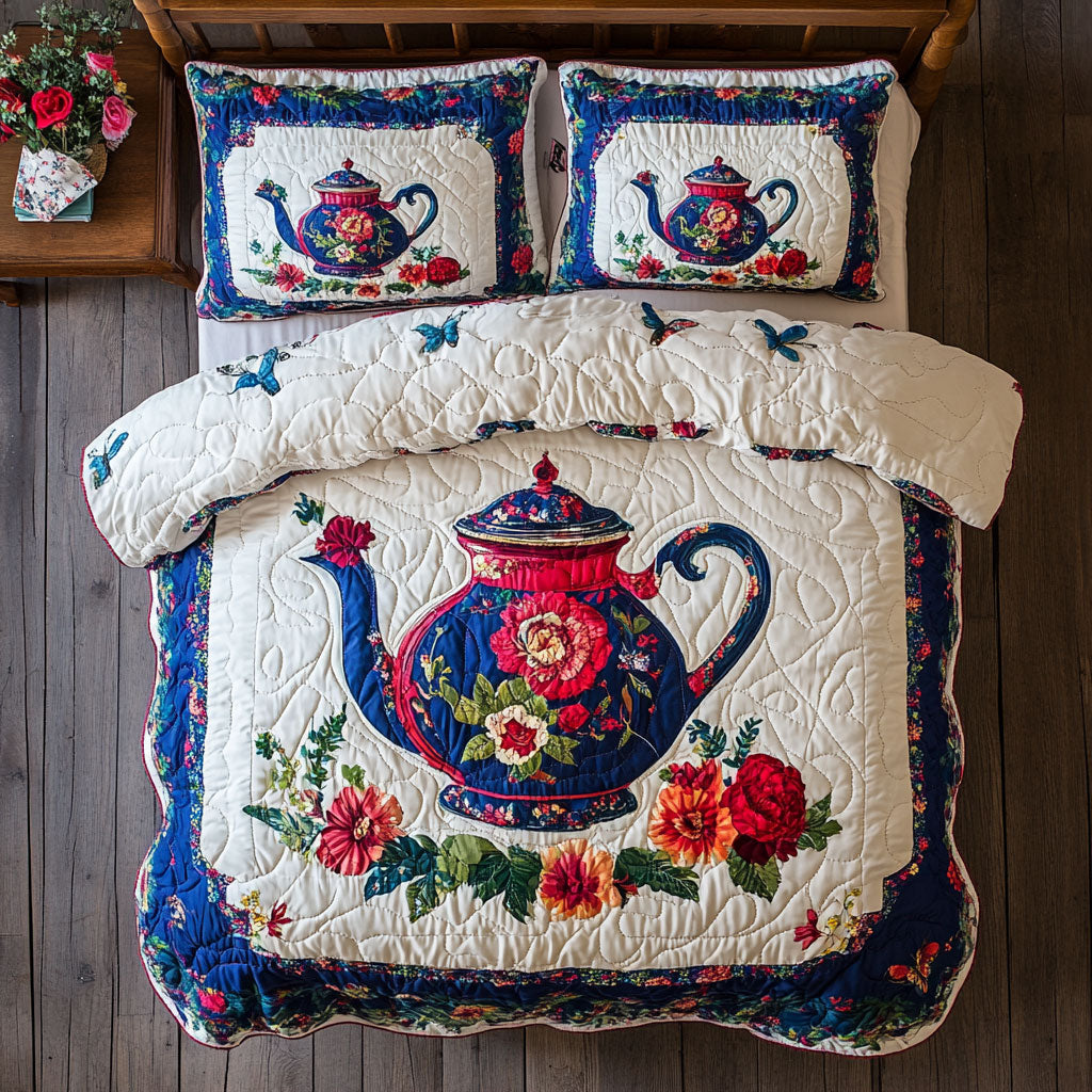 Teapot In Flower WY1302116CL Quilted Bedding Set
