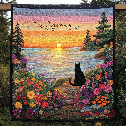 Black Cat Flower WT1010030CL Quilt Blanket