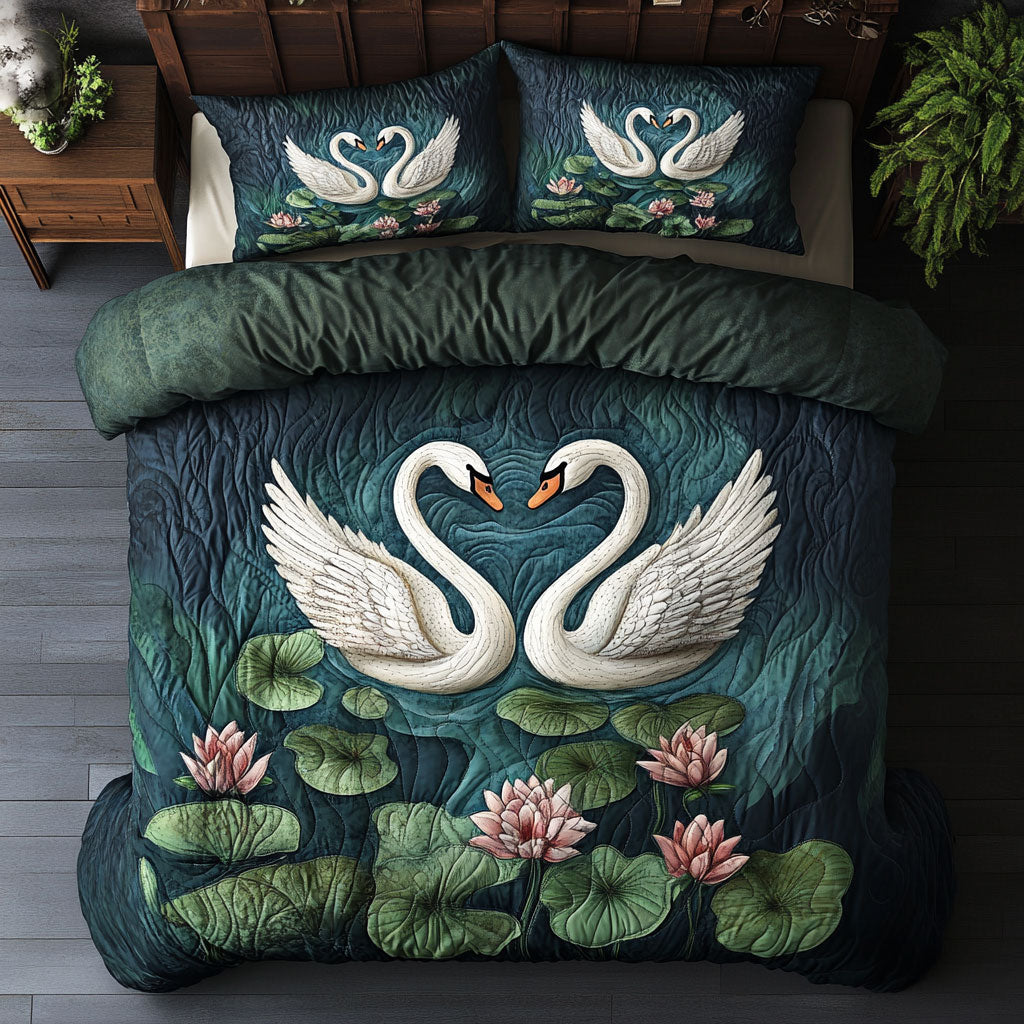 Swan In Lotus WY1302113CL Quilted Bedding Set