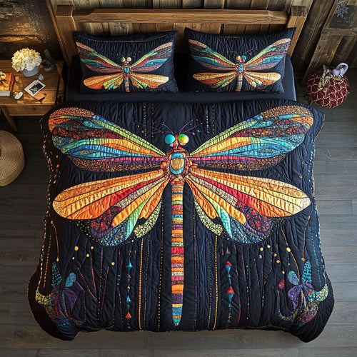Colorful Dragonfly Portrait WY1302075CL Quilted Bedding Set
