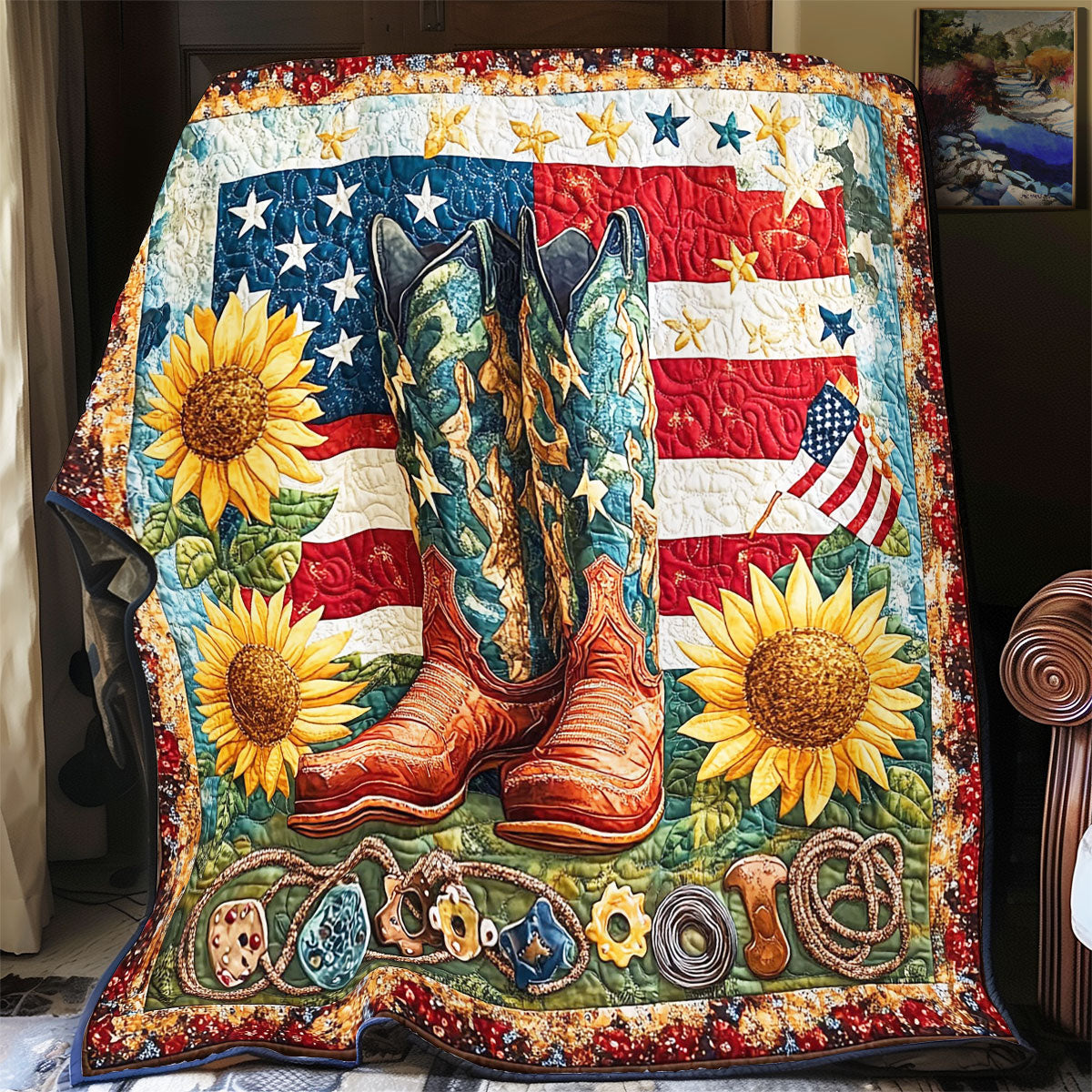 Cowboy Boots And Sunflower WY2101049CL Quilt Blanket