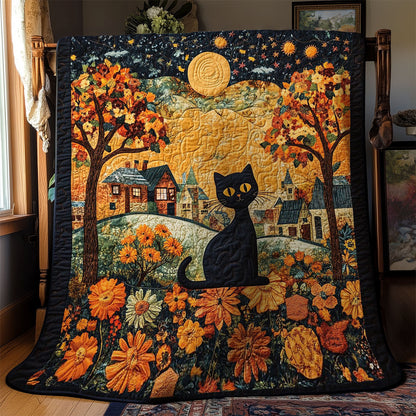 Cat In Autumn Night WY1002026CL Quilt Blanket