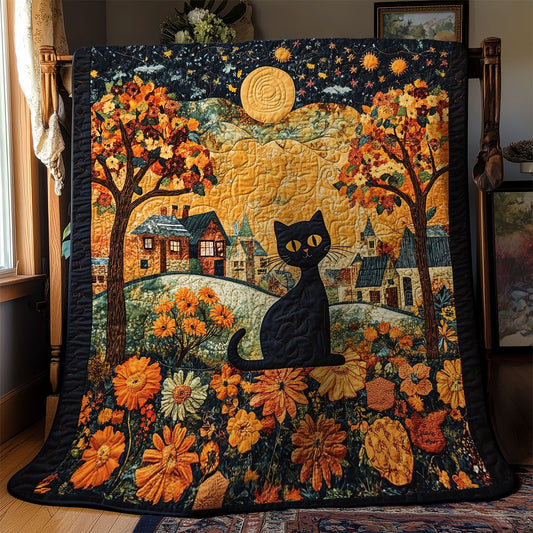 Cat In Autumn Night WY1002026CL Quilt Blanket