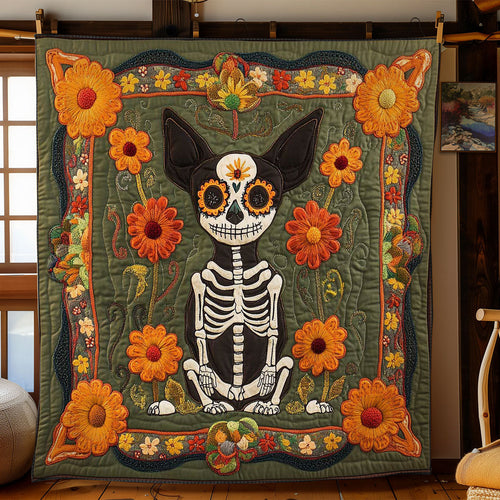 Floral Chihuahua Festival WN2201020CL Quilt Blanket