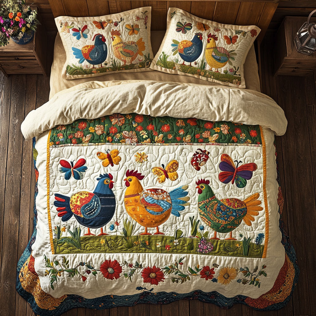 Folk Art Chicken WJ1303038CL Quilted Bedding Set