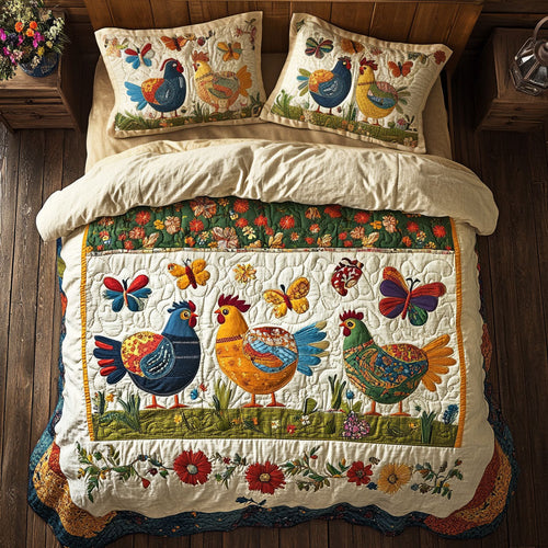 Folk Art Chicken WJ1303038CL Quilted Bedding Set