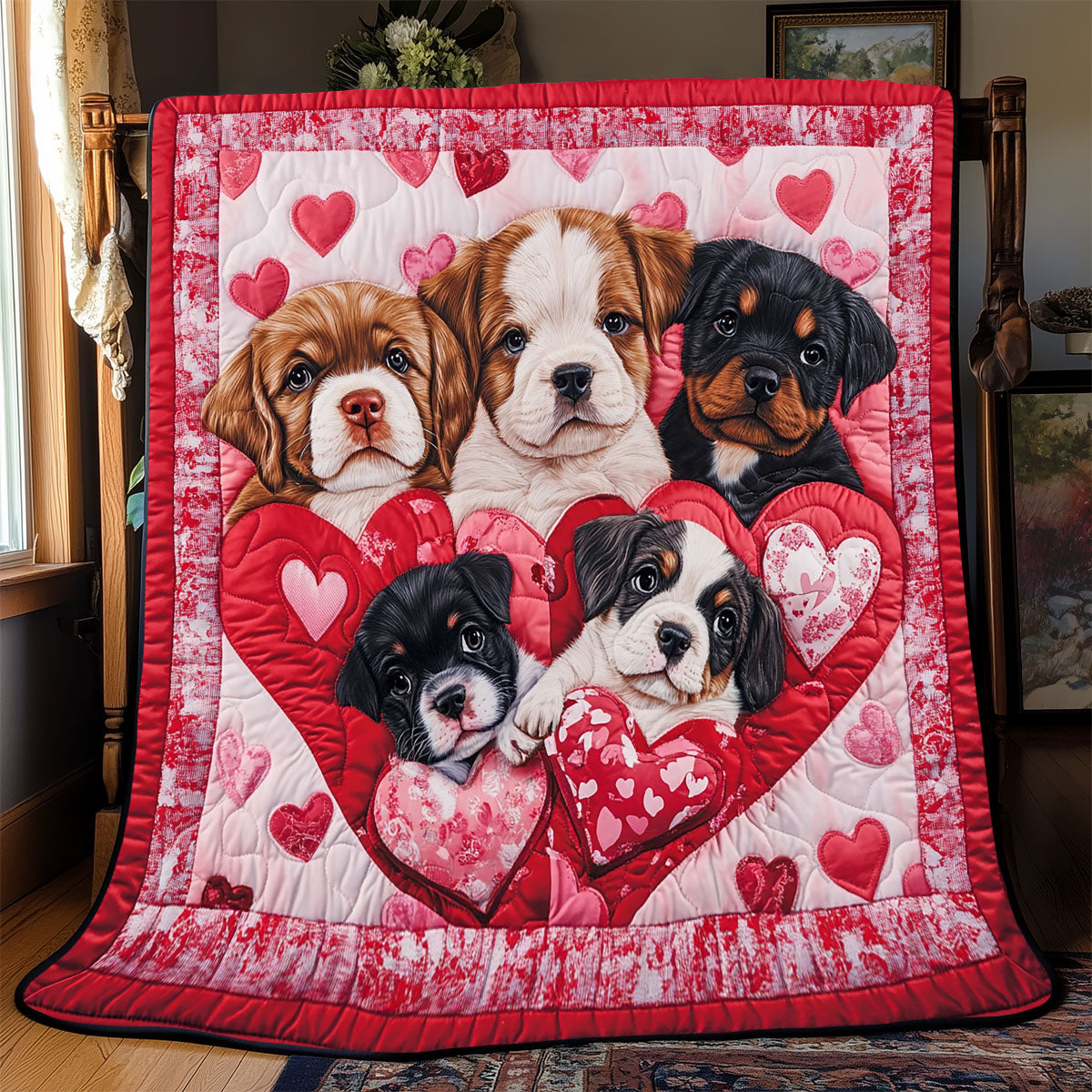 Adorable Dog Valentine WX0901001CL Quilt Blanket