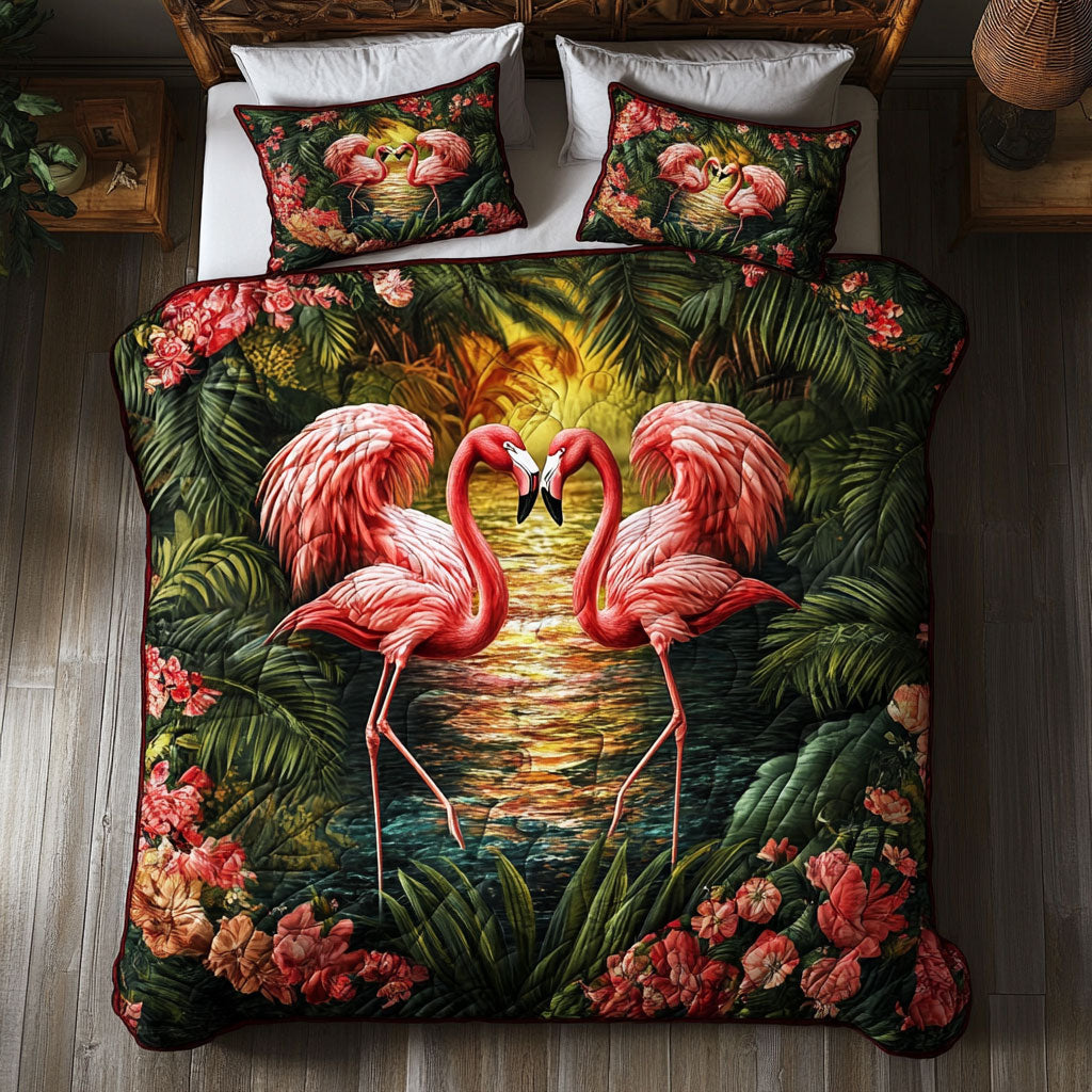 Sunset Of Couple Flamingo WY1302111CL Quilted Bedding Set