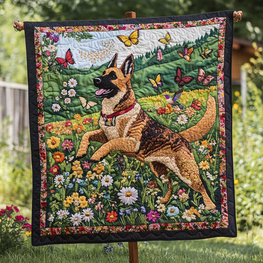 German Shepherd Flower Frolic WN0410032CL Quilt Blanket
