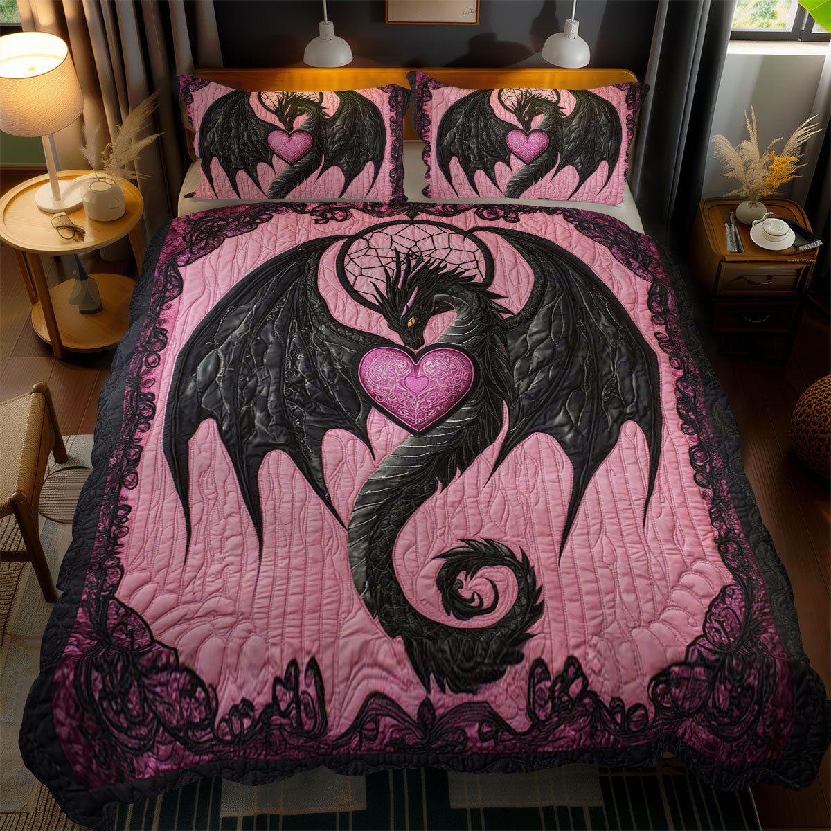 Dragon’s Enchanted Heart WN1002059CL Quilted Bedding Set