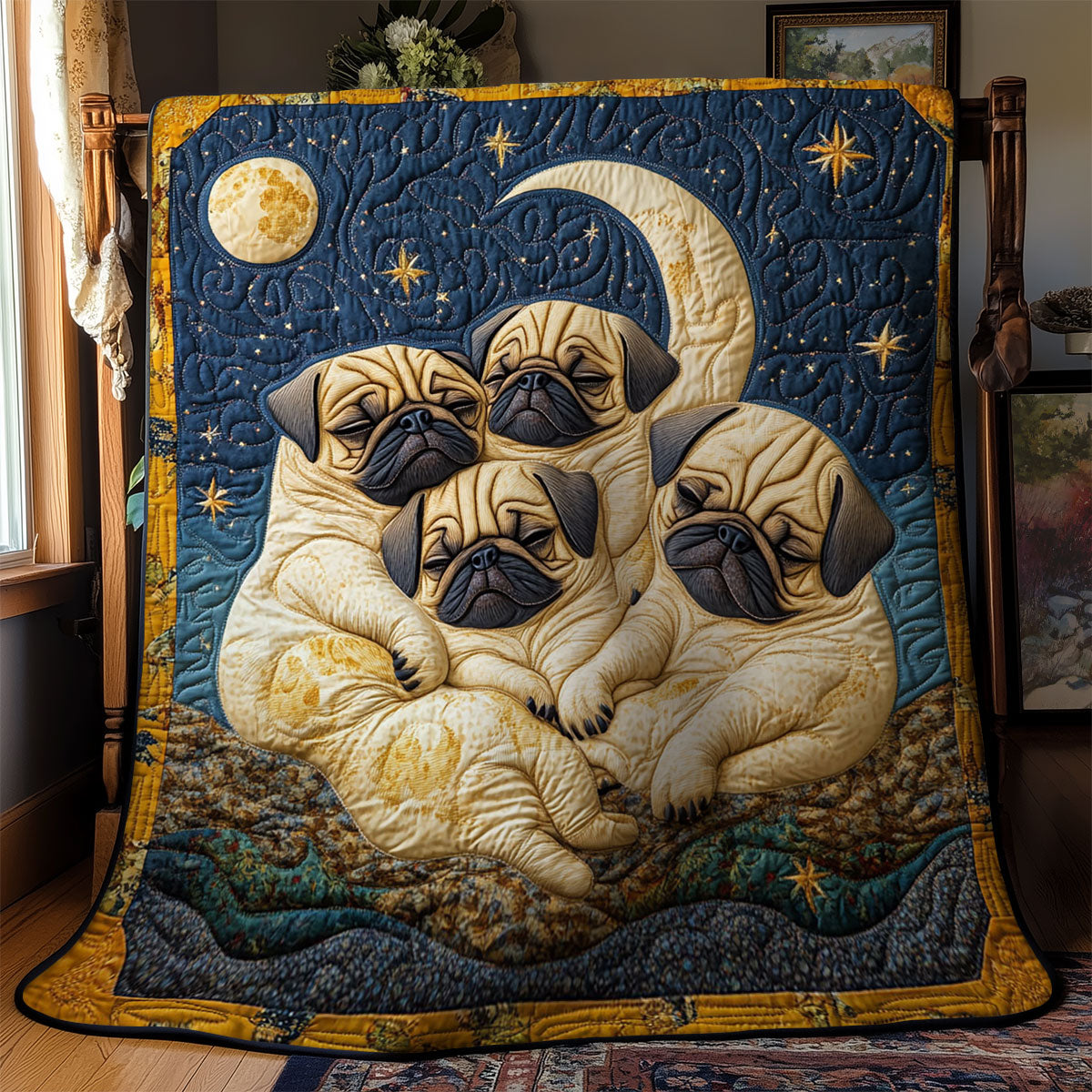 Sleeping Puppy Pugs WY1902099CL Quilt Blanket