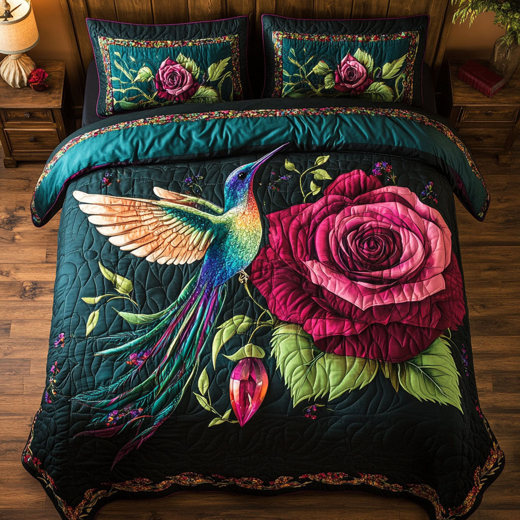 Hummingbird Rose Flower WT0703128CL Quilted Bedding Set