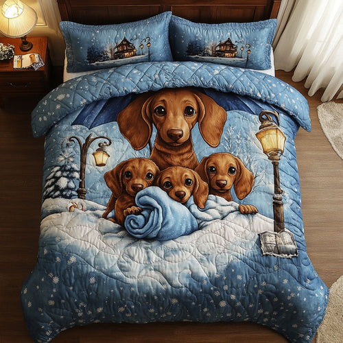 Family Dachshund Snow WT0702008CL Quilted Bedding Set