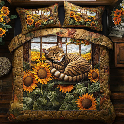 Cat Sunflower Sleep WT2702018CL Quilted Bedding Set