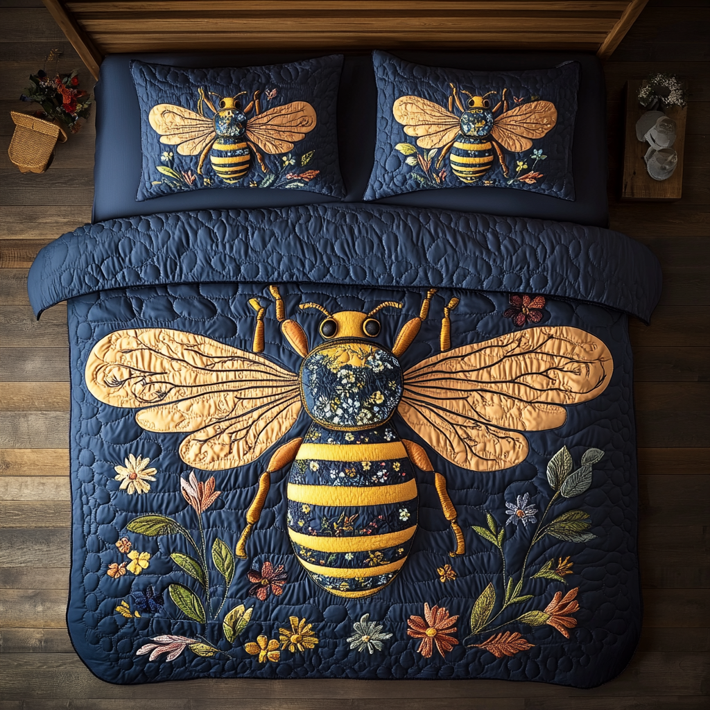 Floral Bee XR2102002CL Quilted Bedding Set