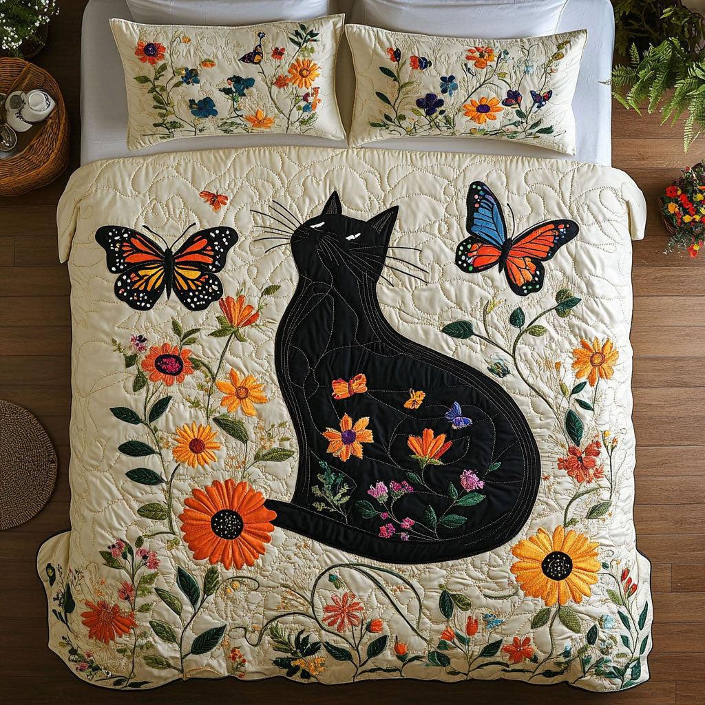 Floral Cat WX1403084CL Quilted Bedding Set