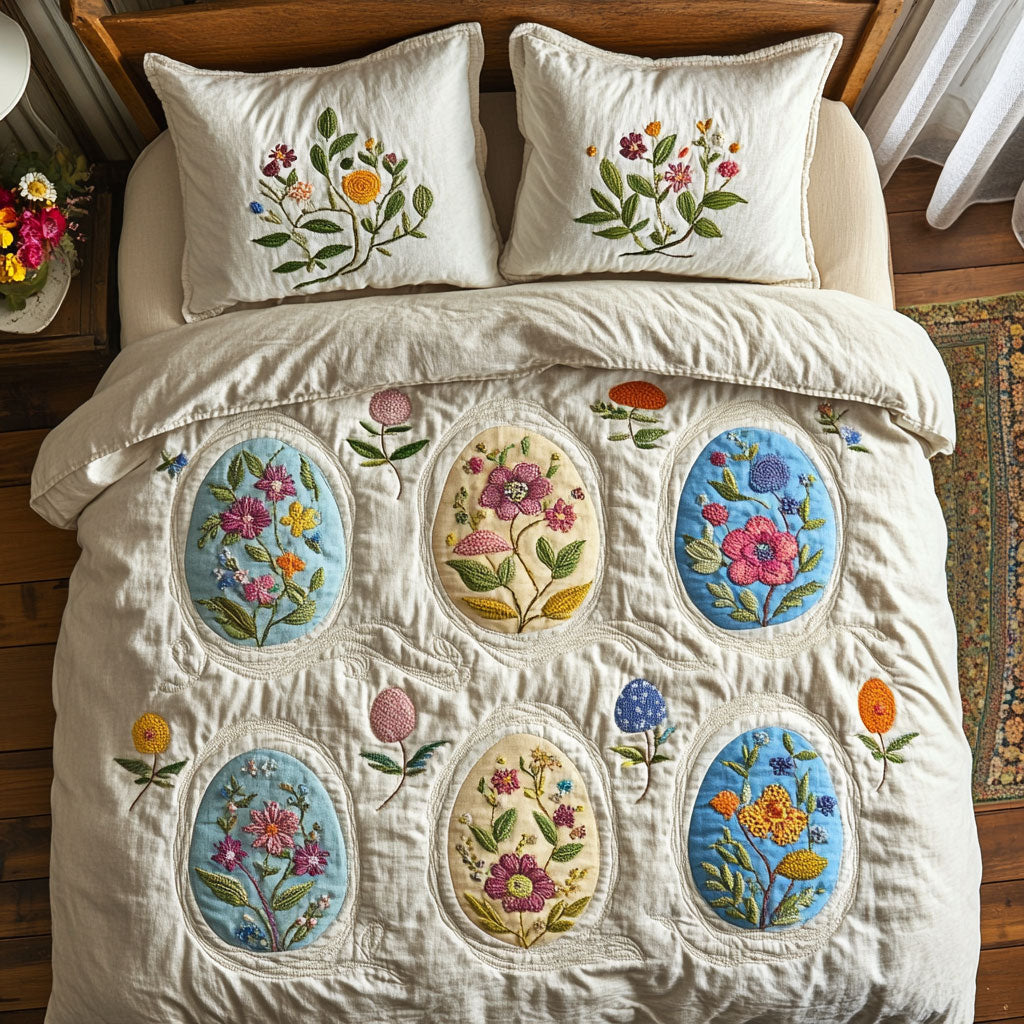 Floral Easter Egg WX0603034CL Quilted Bedding Set