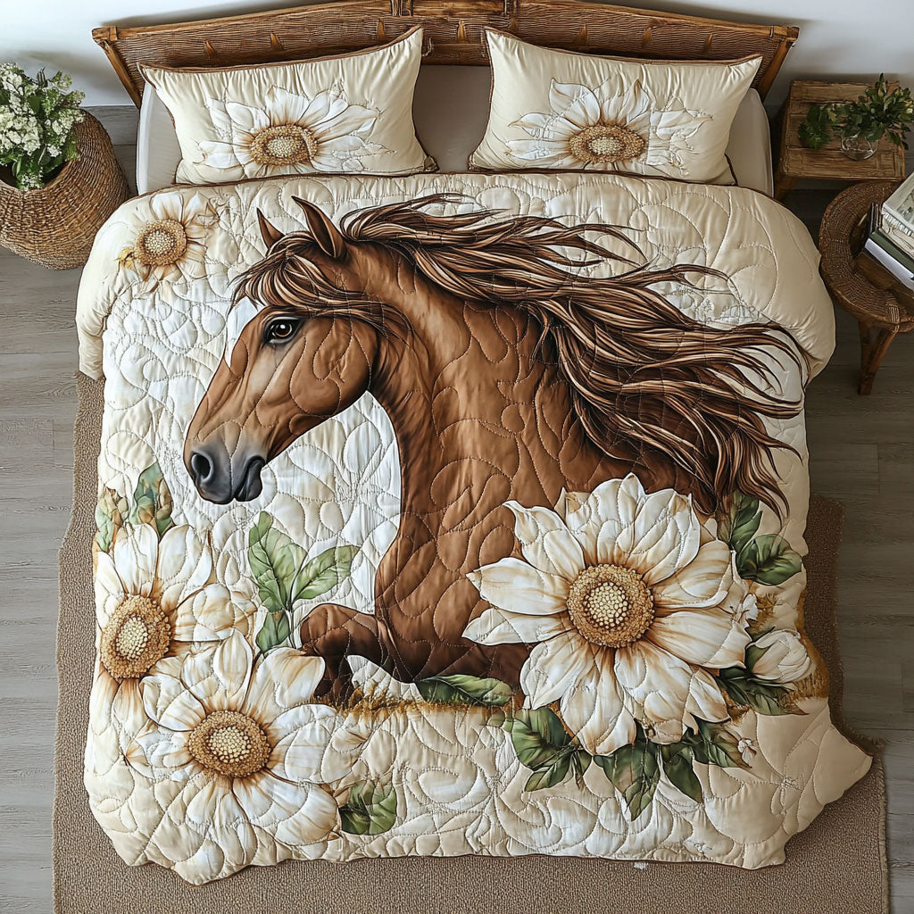 Floral Horse WX0803175CL Quilted Bedding Set