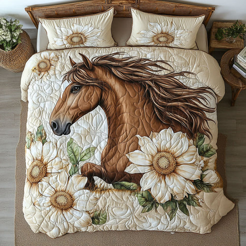 Floral Horse WX0803175CL Quilted Bedding Set
