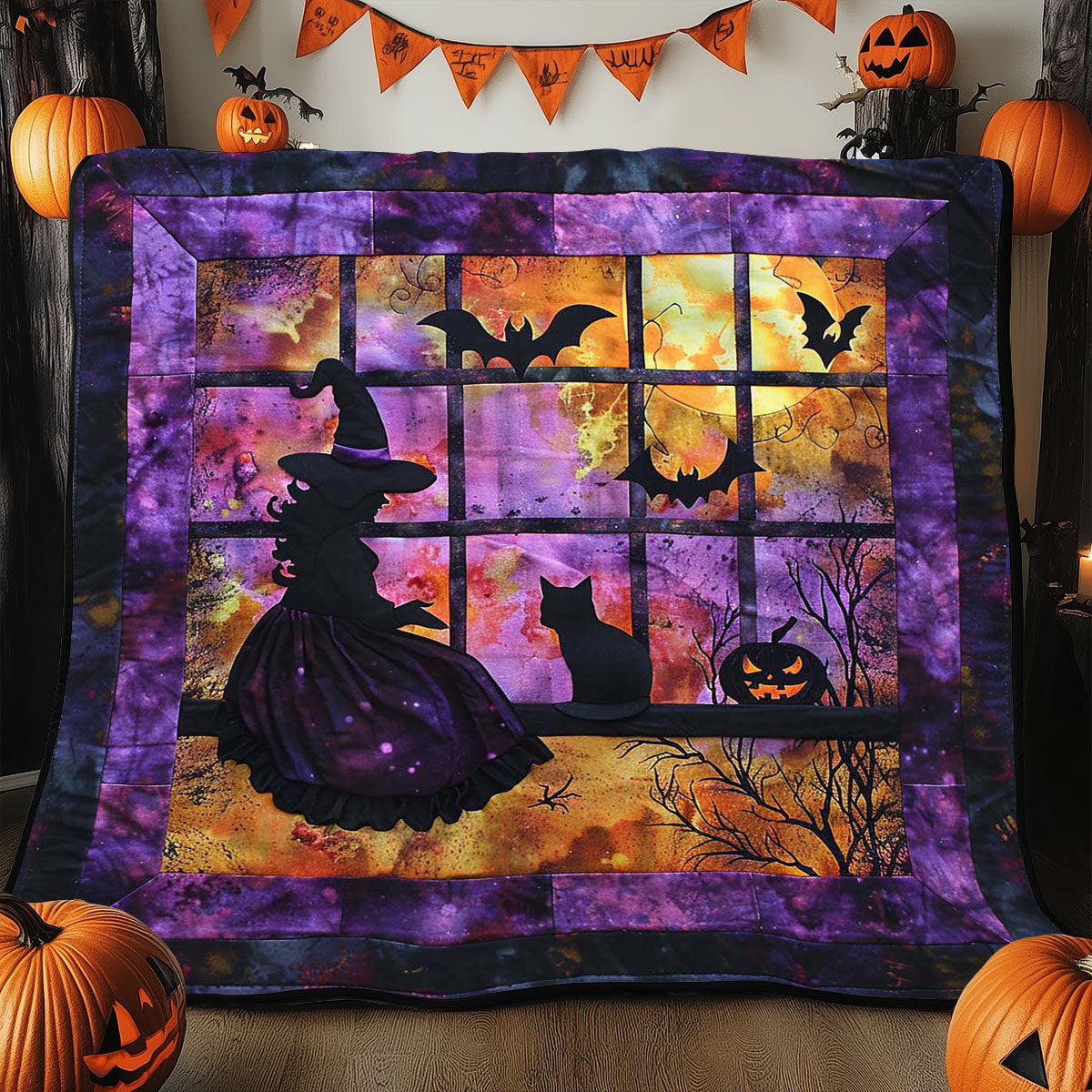 Halloween Witch And Cat WJ0908003CL Quilt Blanket