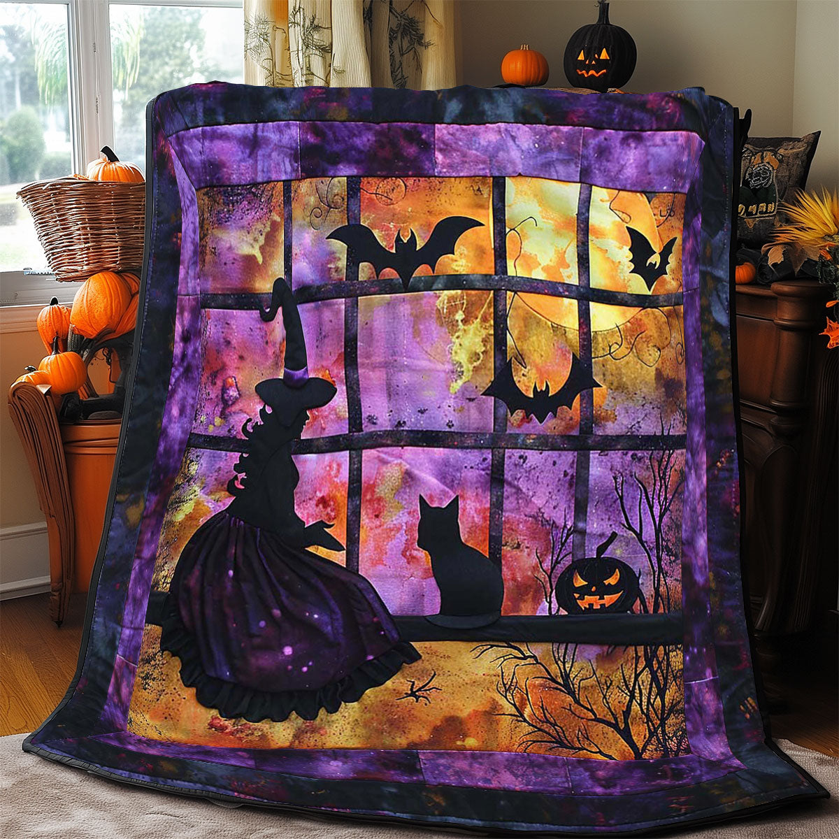 Halloween Witch And Cat WJ0908003CL Quilt Blanket