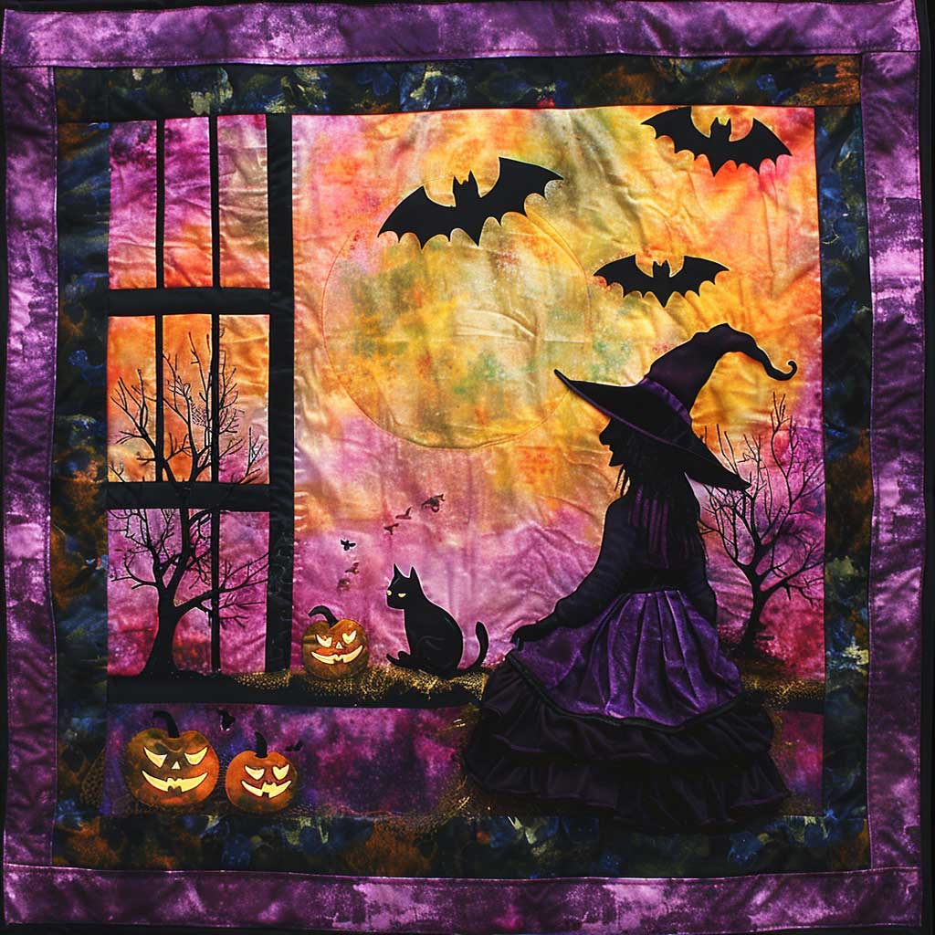 Halloween Witch And Cat WJ0507010CL Quilt Blanket