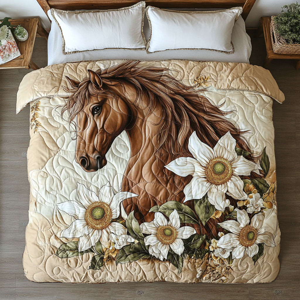Horse Magnolia Flower WX0803177CL Quilted Bedding Set