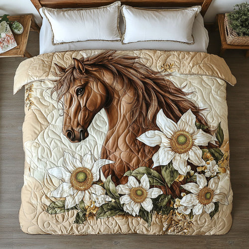 Horse Magnolia Flower WX0803177CL Quilted Bedding Set
