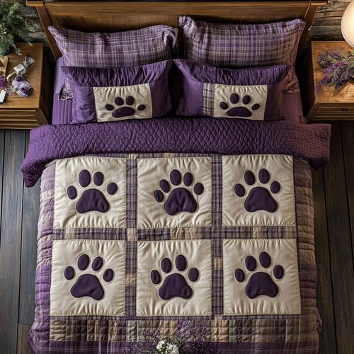 Lavender Dog Paw WX0603050CL Quilted Bedding Set