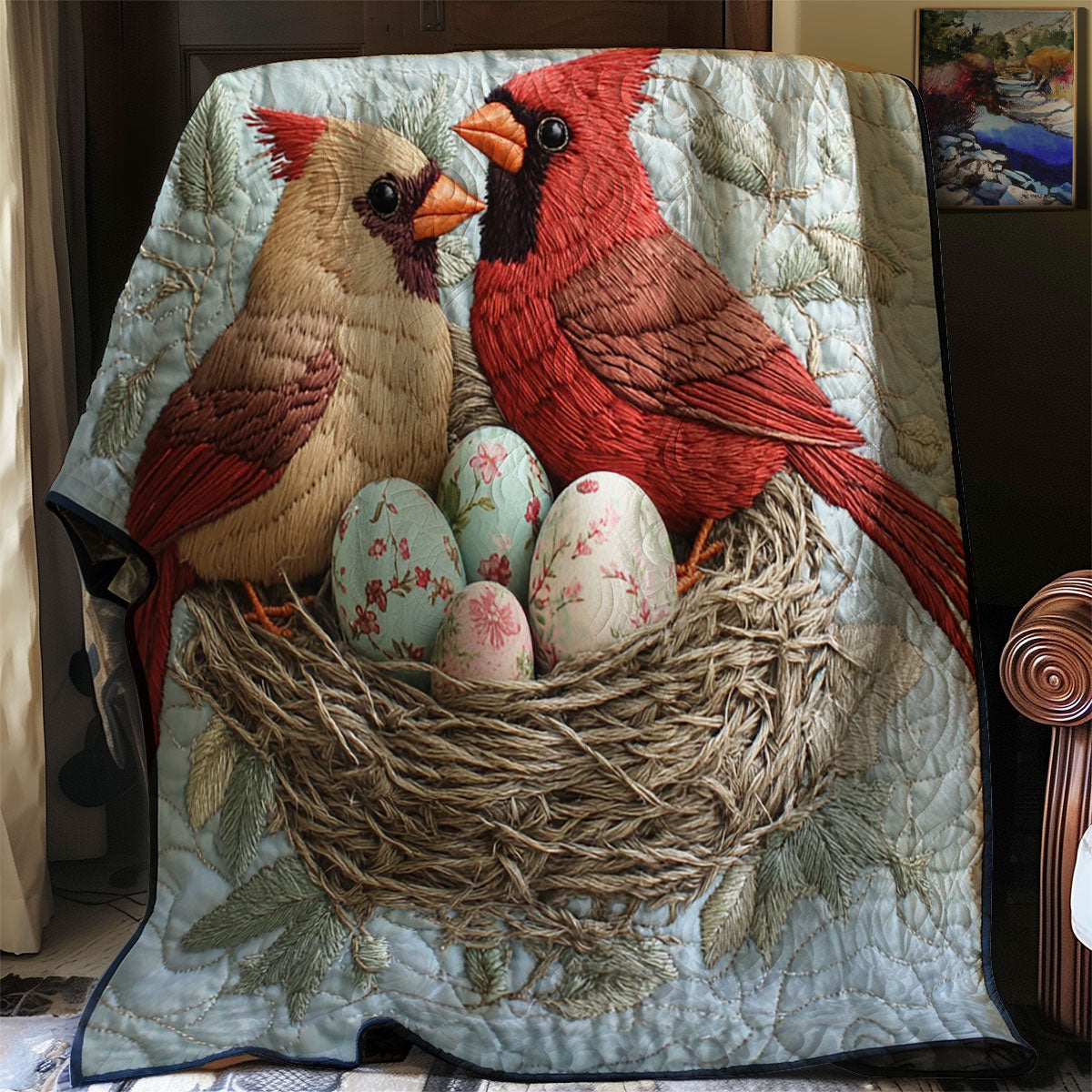 Cardinal Easter Egg WJ1002013CL Quilt Blanket