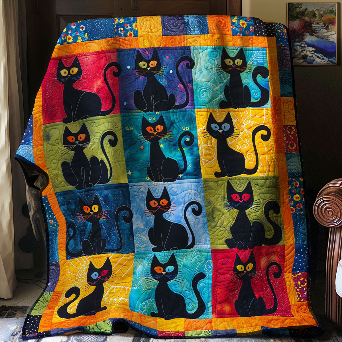 Colorful Black Cat WJ0403006CL Quilt Blanket