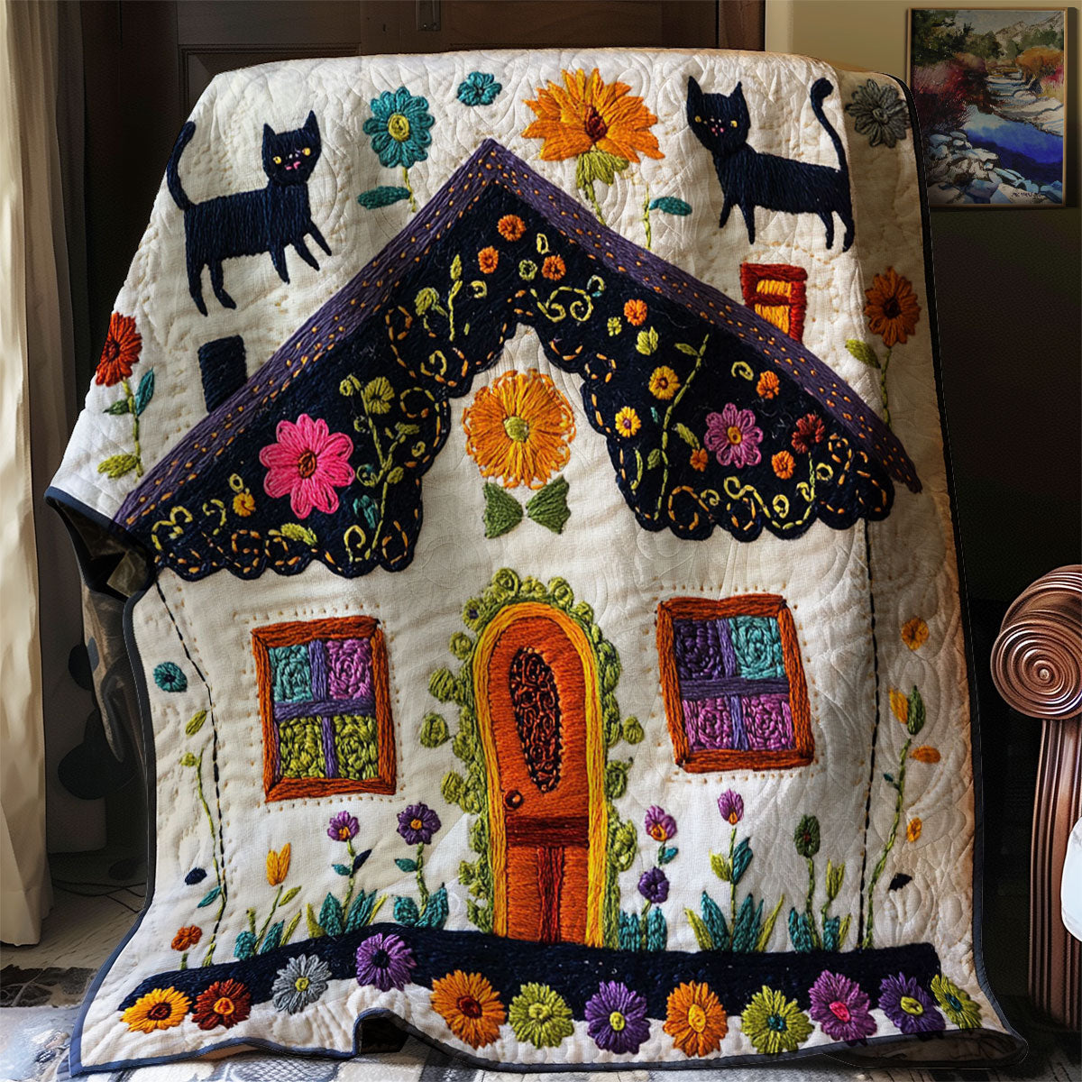 Cozy Cottage Cat WJ1202008CL Quilt Blanket