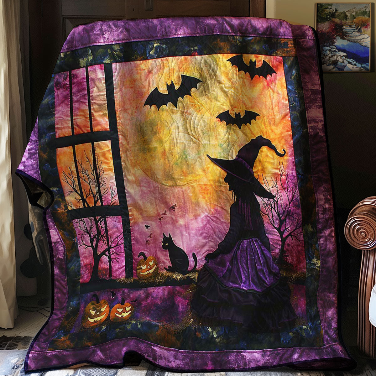 Halloween Witch And Cat WJ0507010CL Quilt Blanket