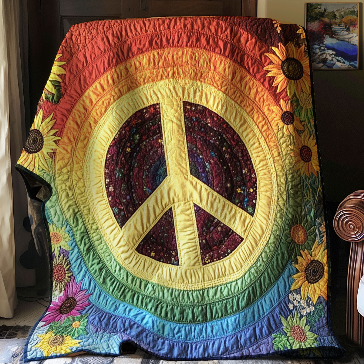 Sunflower Hippie Sign WJ0303016CL Quilt Blanket