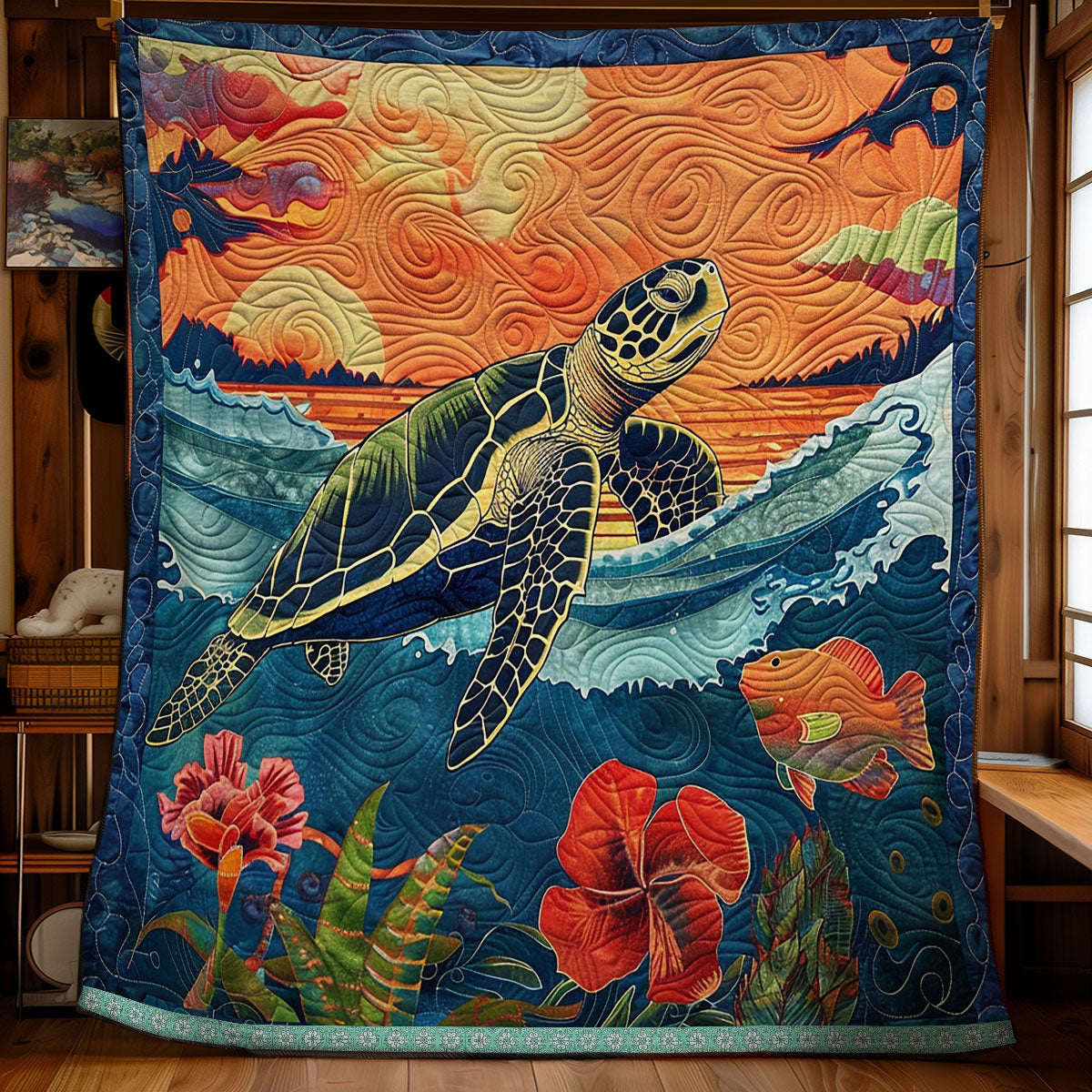 Sunset Turtle Blossom WN1709055CL Quilt Blanket