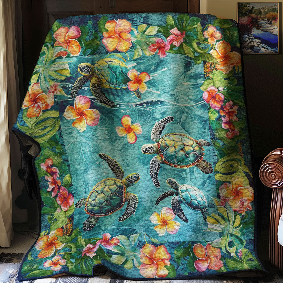 Tropical Turtles And Plumeria WJ1308021CL Quilt Blanket