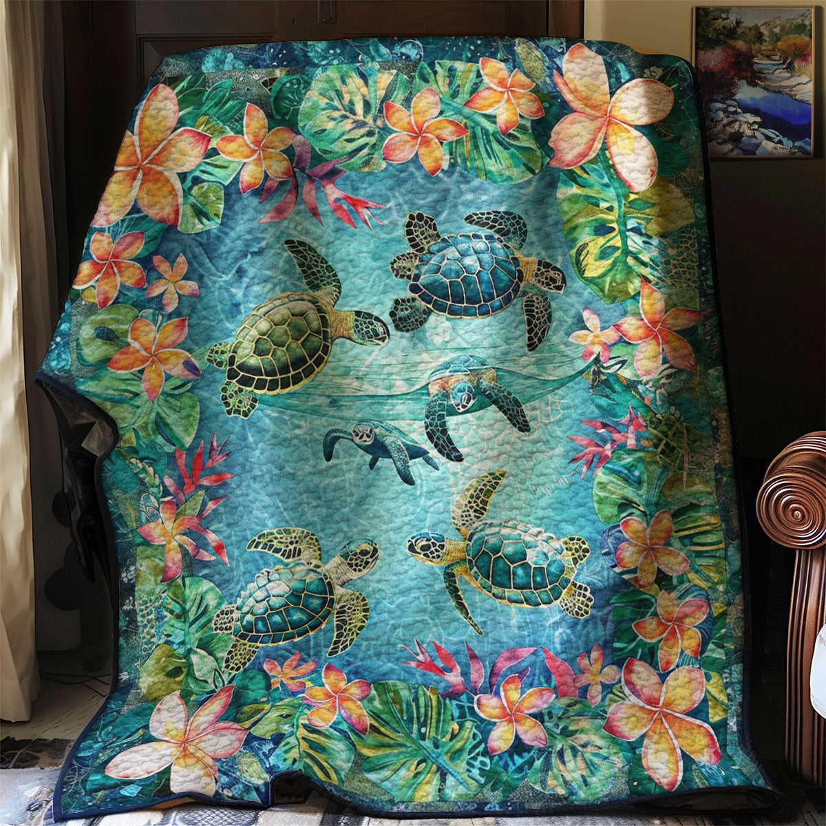 Tropical Turtles And Plumeria WJ1508021CL Quilt Blanket