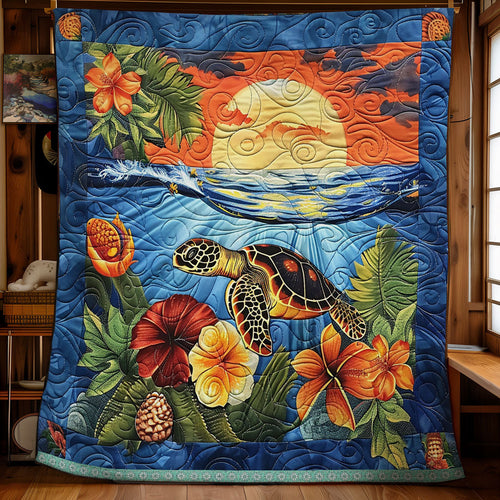 Turtle Hibiscus Sunset WN1709053CL Quilt Blanket