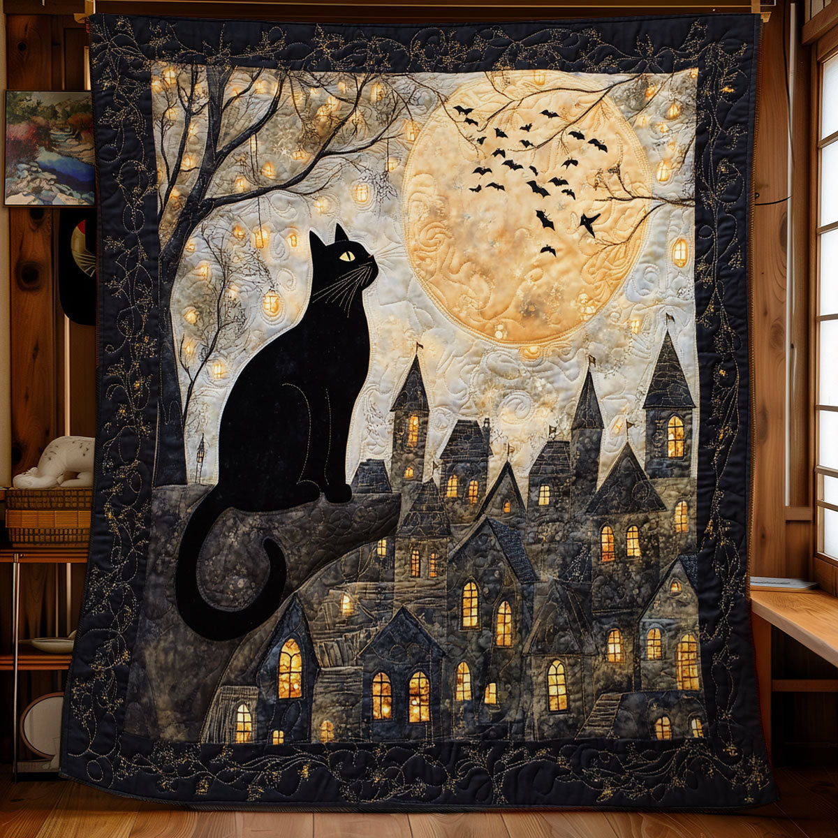 Black Cat Starry Night WU1002079CL Quilt Blanket
