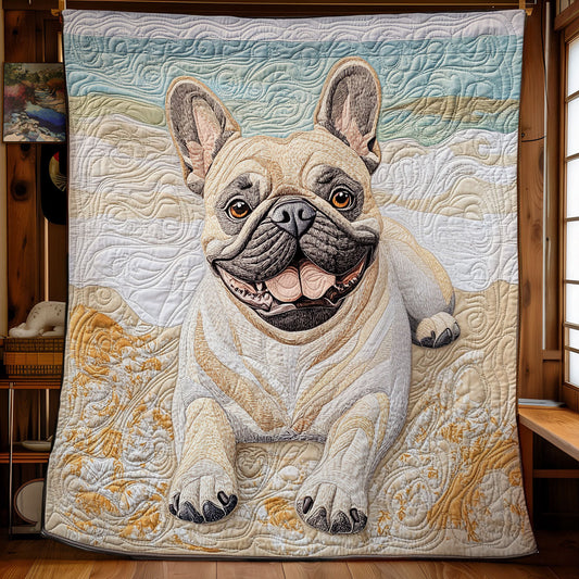 Bulldog At The Beach WU2712013CL Quilt Blanket
