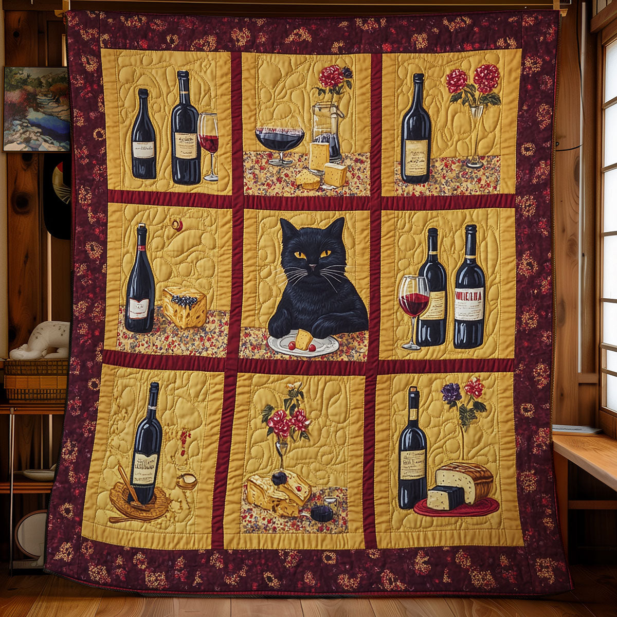 Cat And Wine WU0101038CL Quilt Blanket
