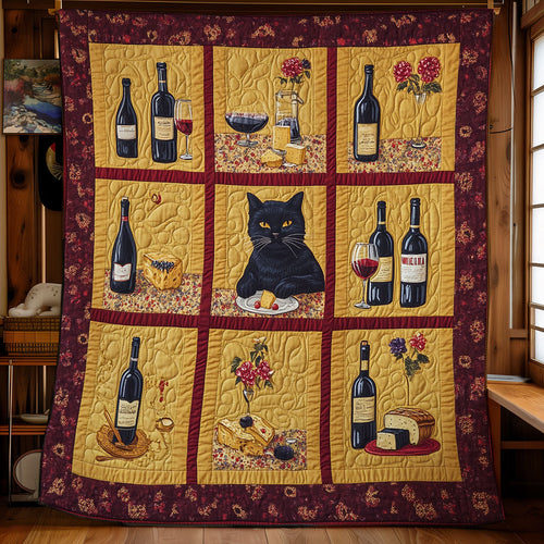 Cat And Wine WU0101038CL Quilt Blanket