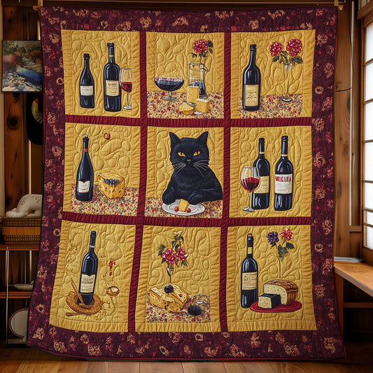 Cat And Wine WU0101038CL Quilt Blanket
