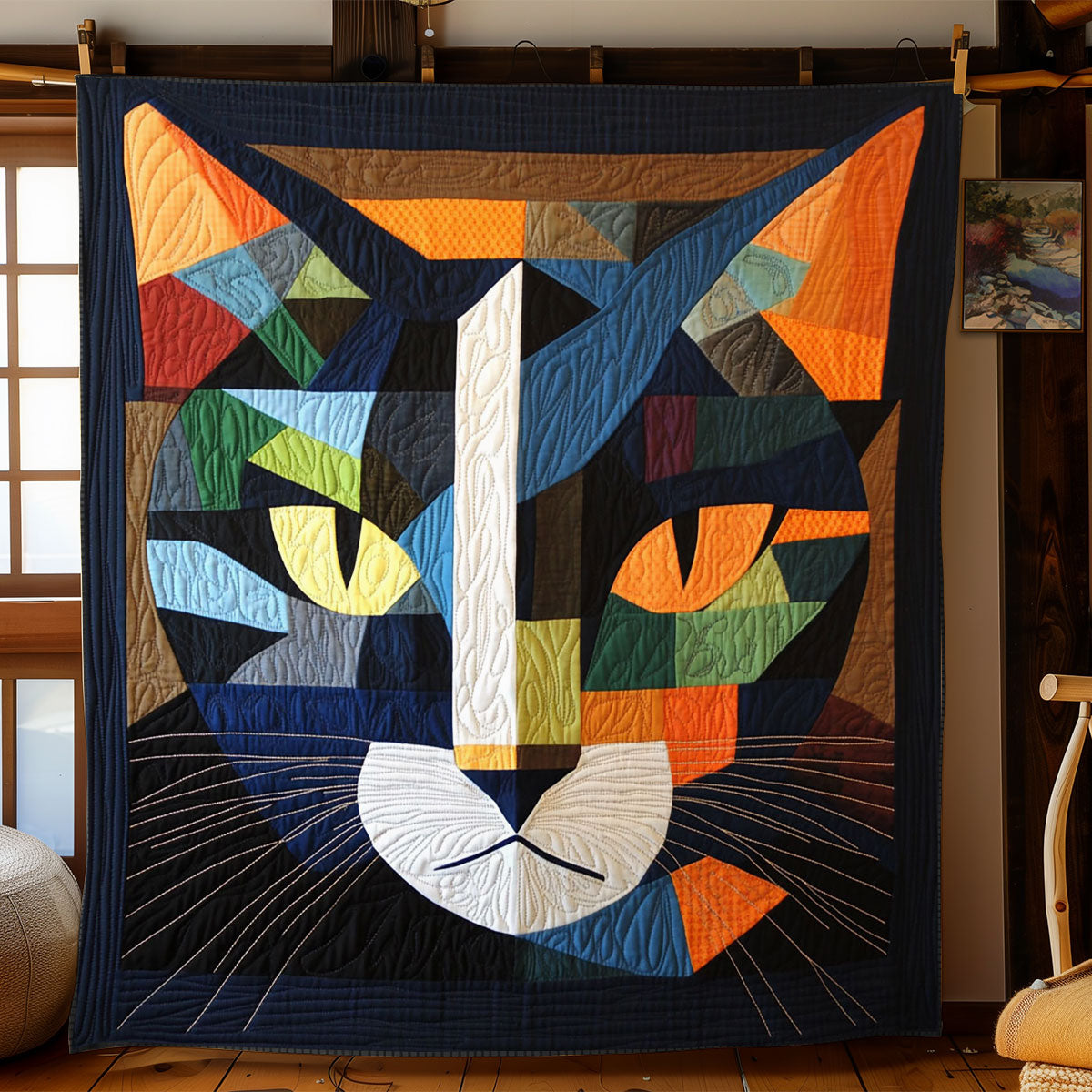 Abstract Geometric Cat WJ2003001CL Quilt Blanket